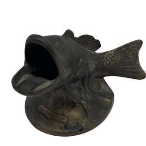 Vintage Fish Ashtray Lake Charles LA Souvenir Jumping Bass Heavy Pot Metal